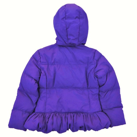 Ralph Lauren Purple Puffy Coat Peplum Detachable Snap Hood Green Pony Down XS - Picture 12 of 13